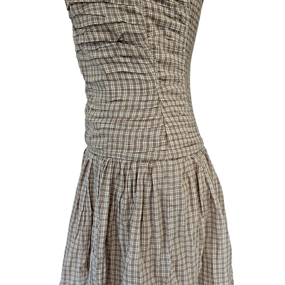 Abercrombie & Fitch The A&F Emerson Drop-Waist Mini Dress in Brown Gingham Small - Picture 6 of 15